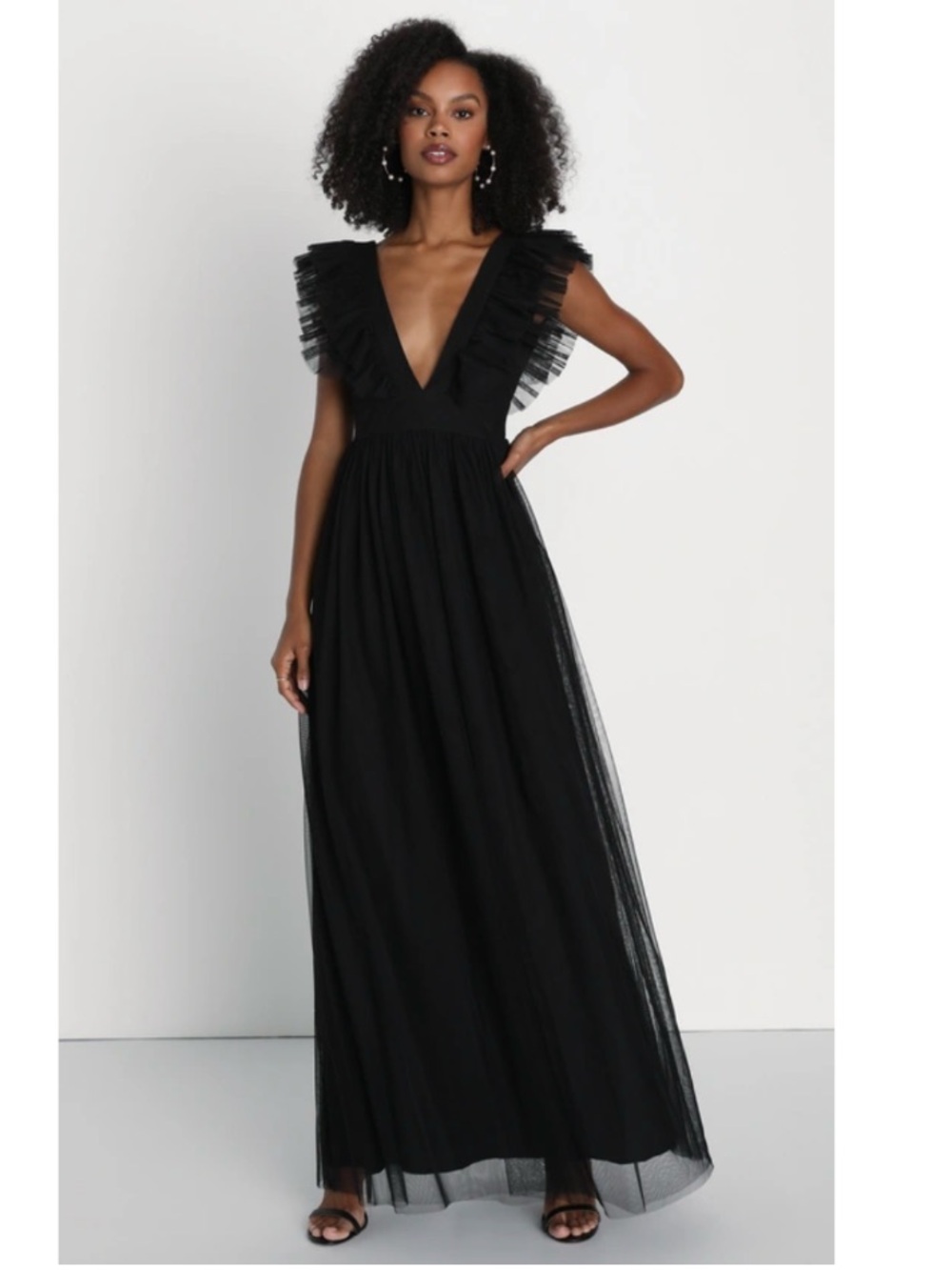 Lulus Simply Delighted Mesh Ruffled Backless A-Line Maxi Dress Gown Event XS